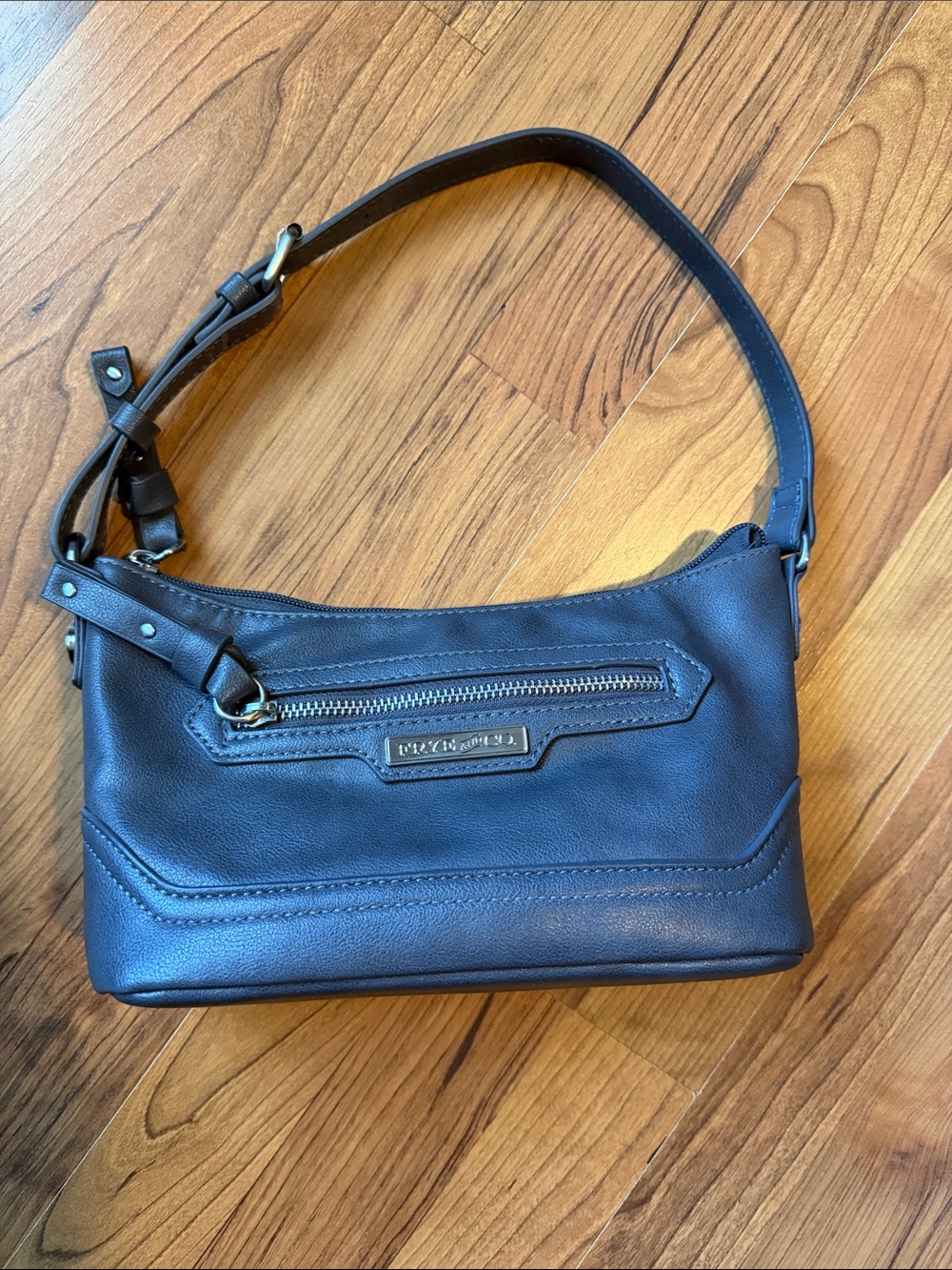 Frye and Co Blackened Pearl Faux Leather Crossbody Bag with Front Zip Pocket